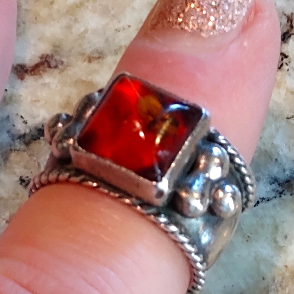 Vintage Southwest Sterling Silver Amber Wide Statement Ring sz 6.5